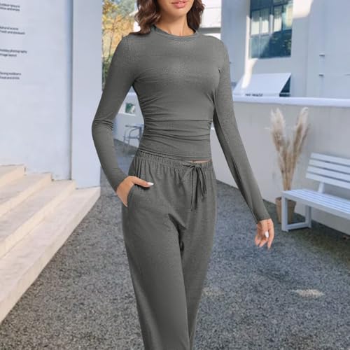 2 Piece Lounge Sets for Women Fall Outfits Long Sleeve Wide Leg Tracksuits Womens Two Pcs Casual Matching Loungewear Set