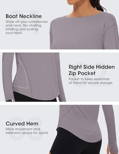 41DfeCzTRRL.jpg Women's Long Sleeve Running Shirts Workout Tops UPF 50+ Sun Shirt Quick Dry Athletic T-Shirts with Watching Window