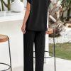 41E0bqy2kPL.jpg Summer Sets Women 2 Piece Outfits Casual Ribbed Knit Short Sleeve Tops Wide Leg Pants Lounge Set Travel Tracksuit