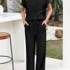 41FOSyR1VL.jpg Summer Sets Women 2 Piece Outfits Casual Ribbed Knit Short Sleeve Tops Wide Leg Pants Lounge Set Travel Tracksuit