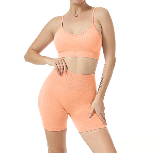 Women Seamless Yoga Set 2 Piece Workout Sport Bra with High Waist Shorts Legging Outfit Tracksuit.