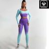 Women's Fitness Clothing Gym Outfit and Yoga Workout Set – Seamless Crop Top and High Waisted Leggings Ombre Gradient