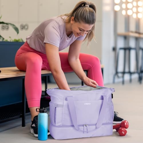 Gym Bag for Women, Travel Duffel Bag with USB Charging Port, Weekender Overnight Bag with Wet Pocket and Shoes Compartment for