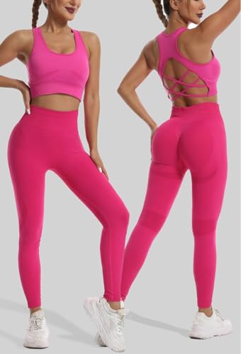 2 Piece Workout Sets for Women Sports Bras and High Waisted Leggings Yoga Outfits Set for Women