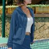 Womens 2 Piece Workout Sets Lounge Matching Sets Zip Up Hoodie and Skirt Gym Clothes Yoga Outfits (Navy Blue,M)