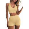 Workout Sets for Women 2 Piece Outfits Gym Yoga Clothing Ribbed Tank Crop Tops Seamless High Waist Booty Biker Shorts