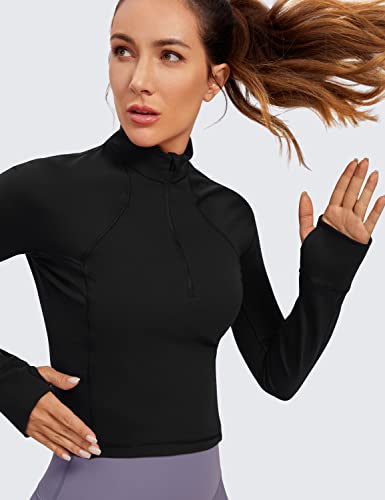 Women's Butterluxe Long Sleeve Workout Shirts Half Quarter Zip Athletic Tops Crop Collared T-Shirt