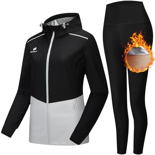 HOTSUIT Slim Sauna Suit for Women Weight Loss, Non Rip Sauna Jacket Sauna Leggings for Workout, Black