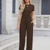 Women's 2 Piece Lounge Sets For Women Summer 2025 Ruched Short Sleeve Tops Wide Leg Pant Sets Tracksuit