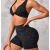 Women's Leopard Workout Set 2 Piece Twist Front Cross Back Sports Bra Biker Shorts Set