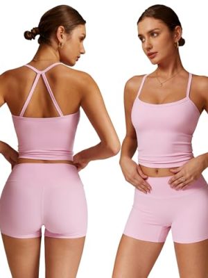 Women 2 Piece Workout Sets (2025 NEW) Yoga Outfit Open Back Tank Top High Waisted Shorts Gym Sets Tracksuits