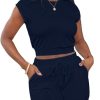 Short Sets for Women 2 Piece Summer Sets Cap Sleeve Crop Tops and Shorts Tracksuits Sets