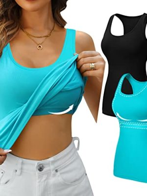 Womens Shelf Bra Tank Tops Racerback Workout Camis Yoga Shirt Cotton Undershirt 2 Pack