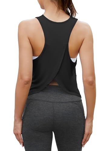 Workout Tops for Women Split Back Cropped Yoga Athletic Sports Shirts