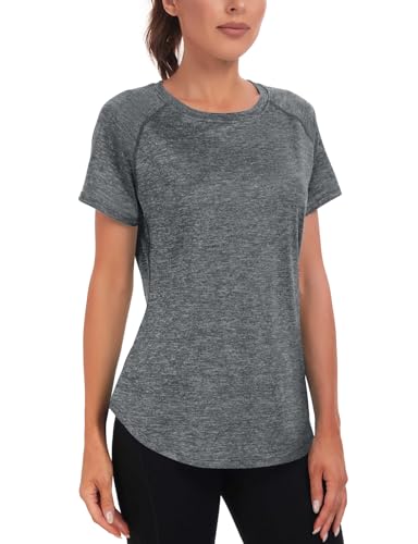Women's Long Workout Tops,Short Sleeve Dry-Fit Mesh Open Back Loose Fit Gym Athletic Running Shirts Exercise Tee