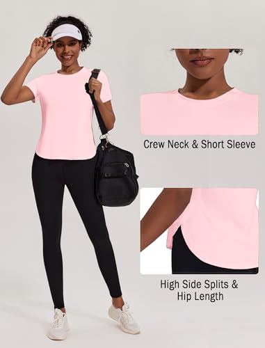 Workout Tops for Women UPF 50+ Yoga Shirts Short Sleeve Athletic Tops with Side Slits Running Gym Tee Top Loose Fit