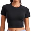 Seamless Womens Short Sleeve Crop Tops Breathable Slim Fit Gym Workout Shirts Athletic Running Basic Tee Top