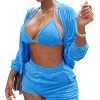 Women Sweatsuits Sets 3 Piece Outfits, Velvet Tracksuit Long Sleeve Hooded Zipper Jacket and Velvet Shorts Send Bra