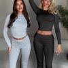 Women's Workout 2 Piece Lounge Sets Long Sleeve Tops Foldover Flare Pants Casual Outfits Tracksuit