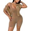 Women's Workout Jumpsuits Two Piece Ribbed Square Neck Yoga Romper Short Sexy Bodycon Bodysuits Summer Outfits