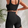 4 Piece Workout Sets for Women Seamless Ribbed High Waist Yoga shorts with Sports Bra Outfits