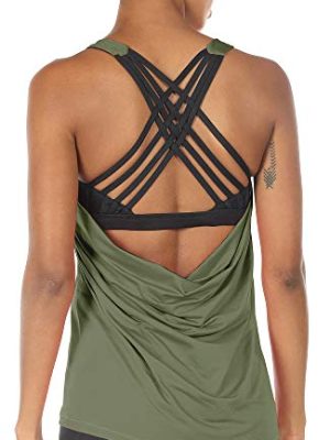 Women's Open Back Workout Athletic Yoga Tank Tops with Built in Bra