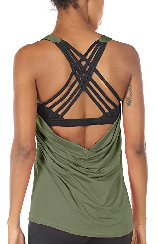 Women's Open Back Workout Athletic Yoga Tank Tops with Built in Bra