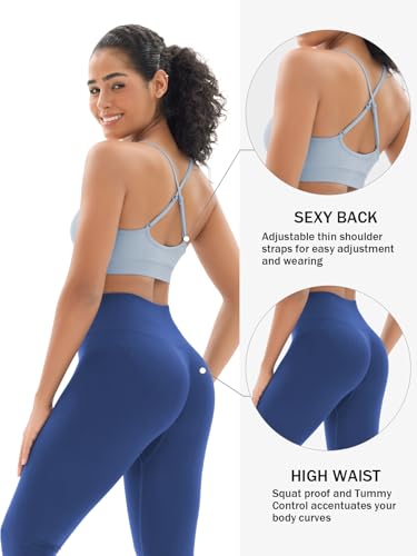 Seamless Workout Sets for Women 2 Piece Adjustable Strappy Sports Bra with High Waisted Butt Lifting Leggings Gym Sets
