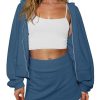 Womens 2 Piece Workout Sets Lounge Matching Sets Zip Up Hoodie and Skirt Gym Clothes Yoga Outfits (Navy Blue,M)