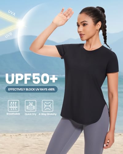 4-Pack Workout Tops for Women UPF 50+ Yoga Shirts Short Sleeve Athletic T-Shirts Quick Dry Running Gym Tee
