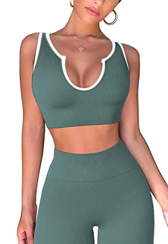 Work Out Sets Womens - Gym Two Piece Outfits Seamless Crop Tank High Waist Yoga Leggings