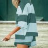 Womens Summer 2 Piece Lounge Sets Oversized Striped Matching Workout Set Half Zip Tracksuit Top with Pockets