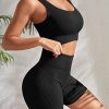 4 Piece Workout Sets for Women Seamless Ribbed High Waist Yoga shorts with Sports Bra Outfits