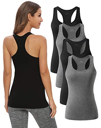 Racerback Workout Tank Tops for Women Basic Athletic Tanks Yoga Shirt Sleeveless Exercise Tops 4 Pack