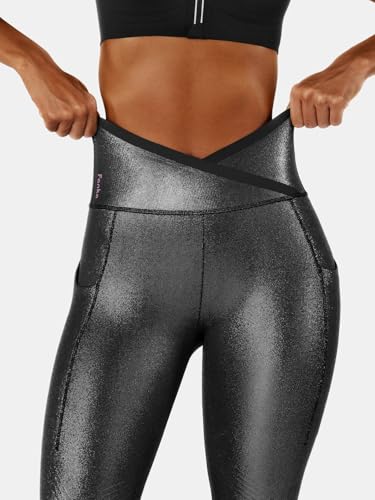 Body Sculpt Faux Leather Leggings Reversible Wear Compression Leggings for Women Body Sculpting Tummy Control Workout