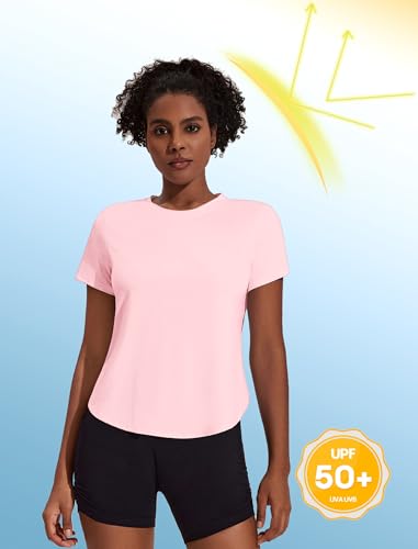 Workout Tops for Women UPF 50+ Yoga Shirts Short Sleeve Athletic Tops with Side Slits Running Gym Tee Top Loose Fit