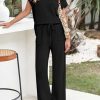 41mErqQUs0L.jpg Summer Sets Women 2 Piece Outfits Casual Ribbed Knit Short Sleeve Tops Wide Leg Pants Lounge Set Travel Tracksuit