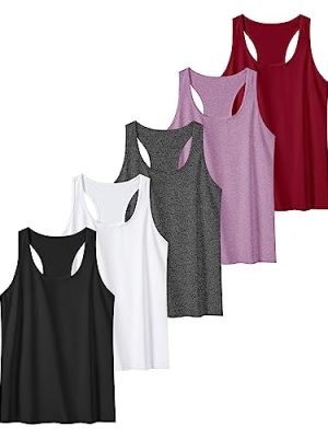 5 Pack Workout Tank Tops for Women, Athletic Racerback Sports Tank Top, Loose Sleeveless Dry Fit Shirts SetA XL