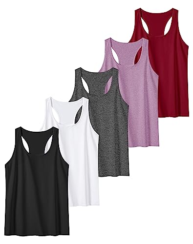 5 Pack Workout Tank Tops for Women, Athletic Racerback Sports Tank Top, Loose Sleeveless Dry Fit Shirts SetA XL