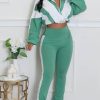 Women's Color Block 2 Piece 80s 90s Outfits Sweatshirt Zip Up Jacket and Bodycon Pants Tracksuit Sets