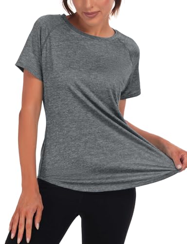 Women's Long Workout Tops,Short Sleeve Dry-Fit Mesh Open Back Loose Fit Gym Athletic Running Shirts Exercise Tee