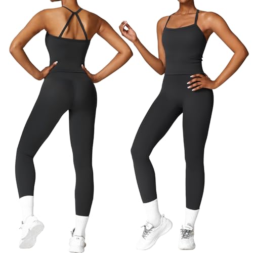 Women 2 Piece Workout Sets (2025 NEW) Yoga Outfit Open Back Tank Top High Waisted Leggings Gym Sets Tracksuits