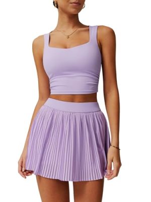 Women 2 Piece Tennis Dress Square Neck Tank Top with High Waisted Pleated Workout Skorts Skirt Set Yoga Golf Outfits