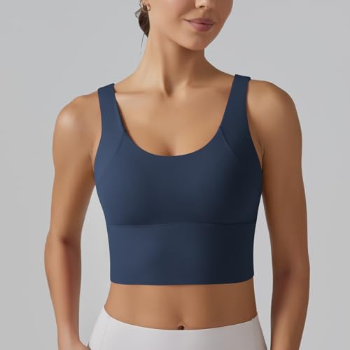 41qzo8fdJ9L.jpg Longline Sports Bra for Women V Back Wireless Padded Medium Support Yoga Bra Workout Crop Tank Tops