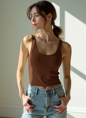 4 Pieces Women's Scoop Neck Tank Tops Cotton Sleeveless Workout Shirts Sports Yoga Crop Top for Women