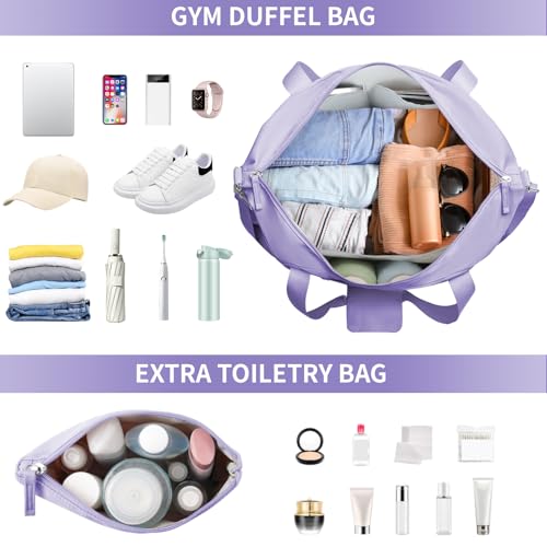 Gym Bag for Women, Travel Duffel Bag with USB Charging Port, Weekender Overnight Bag with Wet Pocket and Shoes Compartment for