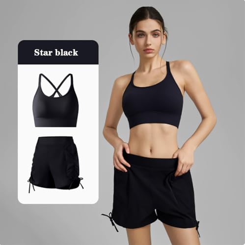 2 Packs Breathable Workout Shorts Pants Sports Bra Set for Women,Women's Gym Short Trousers Outfits Set.