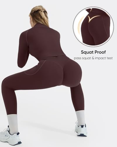 2 Piece Workout Sets for Women Zip Up Jacket Gym Leggings with Pockets Yoga Sets