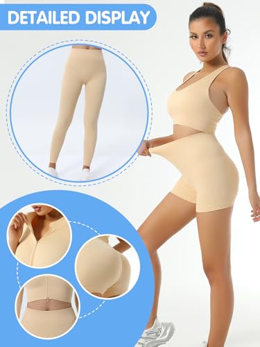 6 PCS Workout Sets for Women Ribbed Women's Athletic Clothing Sets Pilates Yoga Outfits Sports Bra Leggings Workout Set