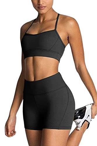Women's Workout Sets 2 Piece Yoga Outfit High Waisted Biker Shorts Leggings Sports Bra Gym Fitness Clothes Tracksuit